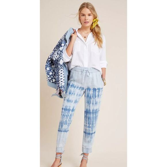 Cloth & Stone Anthropologie Blue Lyocell Tie-Dyed Chambray Joggers Women's Sz M - Picture 1 of 10